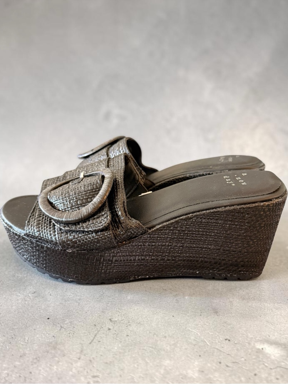 🖤 A New Day Black Woven Platform Wedge Sandals Size 6 Pre Loved